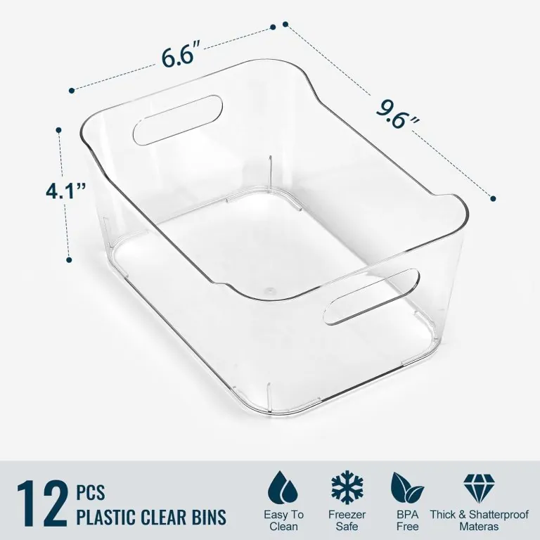 12 PACK Multi-Use Clear Plastic Storage Bins for Organizing w/ Labels - Home, Kitchen, Bathroom, Office, Pantry Cabinet Shelf Organizer Bins - SOHO Collection, RV, Fridge Organization Containers - Image 3
