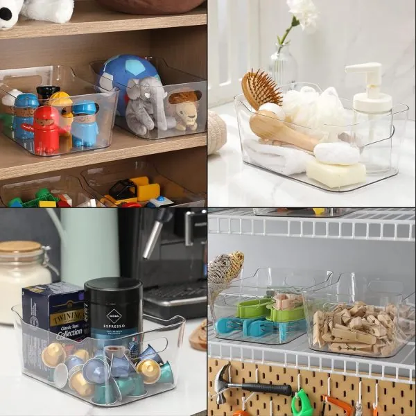 12 PACK Multi-Use Clear Plastic Storage Bins for Organizing w/ Labels - Home, Kitchen, Bathroom, Office, Pantry Cabinet Shelf Organizer Bins - SOHO Collection, RV, Fridge Organization Containers - Image 6