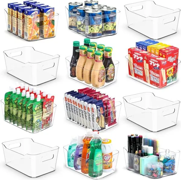 12 PACK Multi-Use Clear Plastic Storage Bins for Organizing w/ Labels - Home, Kitchen, Bathroom, Office, Pantry Cabinet Shelf Organizer Bins - SOHO Collection, RV, Fridge Organization Containers - Image 7