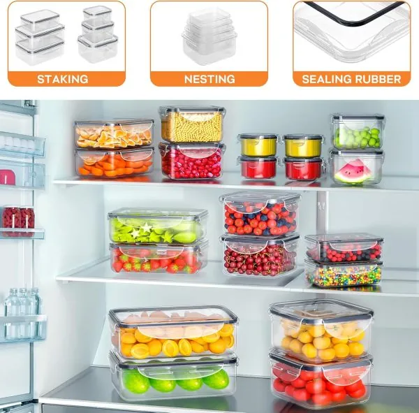 40 PCS Food Storage Containers with Lids Airtight (20 Containers & 20 Lids), Plastic Storage Meal Prep Container-Stackable 100% Leakproof & Microwave Organization and Storage Sets, Lunch Containers - Image 3