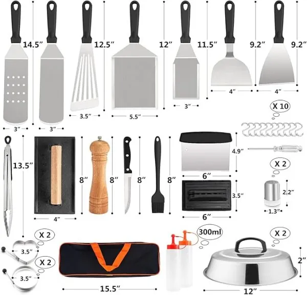 HaSteeL 25Pcs Griddle Accessories Kit, Stainless Steel Teppanyak Tools Set with Metal Spatulas, Melting Domes, Burger Press, Great for Flat Top Cooking Camping Outdoor BBQ, Heavy Duty & Easy to Clean - Image 2