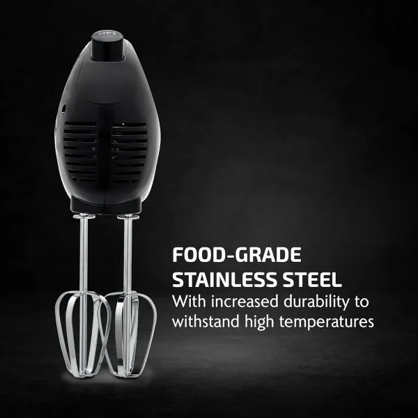OVENTE Portable 5 Speed Mixing Electric Hand Mixer with Stainless Steel Whisk Beater Attachments & Snap Storage Case, Compact Lightweight 150 Watt Powerful Blender for Baking & Cooking, Black HM151B - Image 2