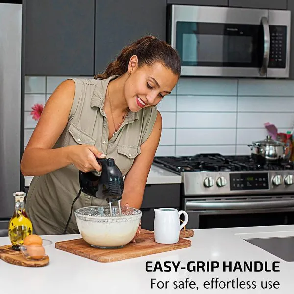 OVENTE Portable 5 Speed Mixing Electric Hand Mixer with Stainless Steel Whisk Beater Attachments & Snap Storage Case, Compact Lightweight 150 Watt Powerful Blender for Baking & Cooking, Black HM151B - Image 4