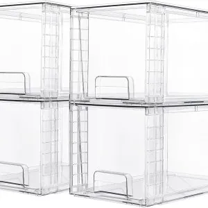 Vtopmart 4 Pack Large Stackable Storage Drawers,Easily Assemble Acrylic Bathroom Closet Undersink Organizers and Storage,Plastic Storage Bins for Kitchen Cabinets,Pantry,Makeup,Medicine Organization