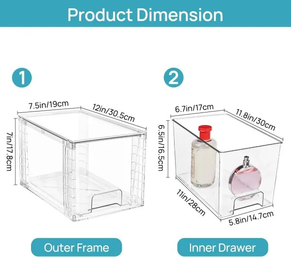 Vtopmart 4 Pack Large Stackable Storage Drawers,Easily Assemble Acrylic Bathroom Closet Undersink Organizers and Storage,Plastic Storage Bins for Kitchen Cabinets,Pantry,Makeup,Medicine Organization - Image 3